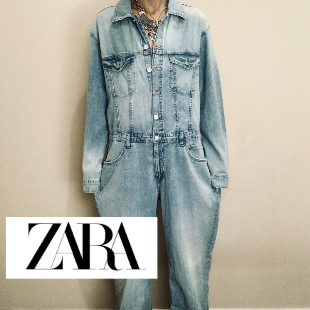 ZARA Light Wash Denim Jumpsuit - Women's